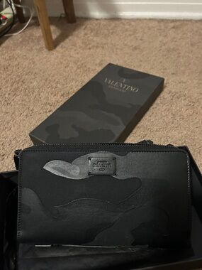 Valentino Garavani Black Camouflage Zip Wallet